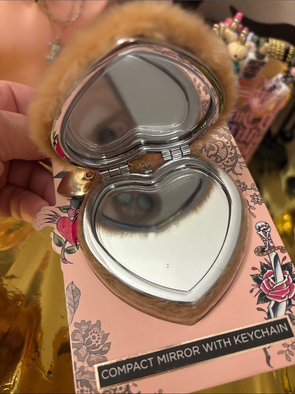 Ed Hardy Mirror Heart Keychain NWT - Picture 2 of 3